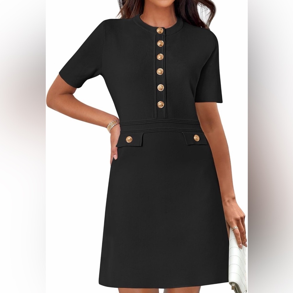 Comfy and stretchy knit Black Button-Down Dress - Picture 1 of 6